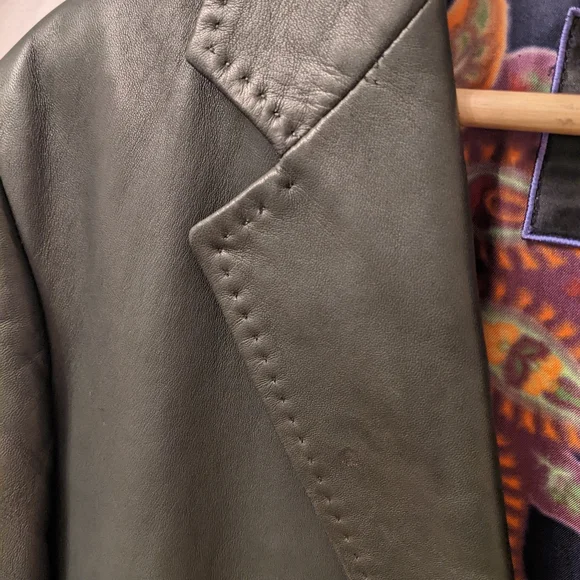 Men's Etro bottle green leather jacket - Small / Medium48 / 50